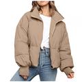 Quilted Puffer Jacket Womens Cropped: Down Jacket Women Winter Long Sleeve Full Zip Oversized Short Puffer Coat
