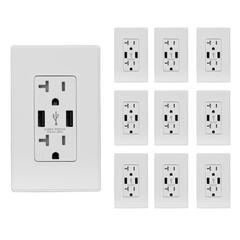 ELEGRP USB Wall Charger w/ Duplex Tamper Resistant Outlet, Wall Plate Included, White(10-Pack) | 1.69 H x 4.17 W x 1.65 D in | Wayfair