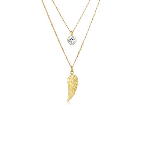Halskette Layer Flügel Symbol Kristall 925 Silber Elli Gold