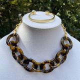 J. Crew Jewelry | J. Crew Tortoise Shell Link Necklace And Gold Cuff Bracelet | Color: Brown/Gold | Size: Os