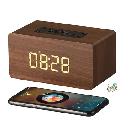 Réveil sans fil en bois W5C haut-parleur Bluetooth haut-parleur d'ordinateur multifonctionnel