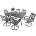 7-Piece Patio Dining Set, 60" x 37" Steel Slat Table, 6 Swivel Chairs Furniture Set Textilene Mesh Fabric