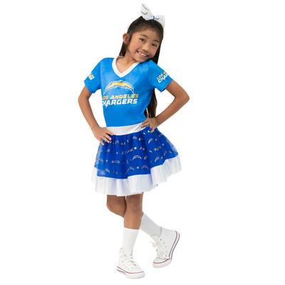 "Girls Youth Powder Blue Los Angeles Chargers Tutu Tailgate Game Day V-Neck Costume"