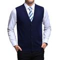 Biutimarden Mens Sleeveless Knitted Waistcoat Cardigan Slipover Casual Knitted Tank Tops with Buttons (Navy Blue, L)