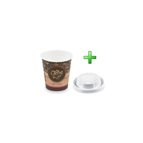 100x Kaffeebecher S ‚Coffee To Go‘ Caffe Crema mit Trinkdeckel 150ml 200ml