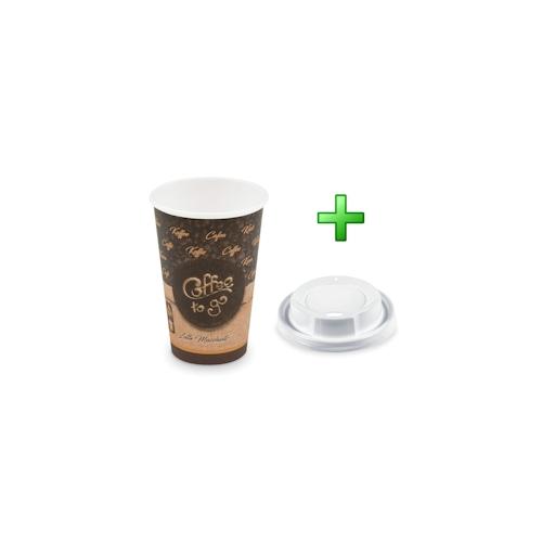 100x Kaffeebecher L ‚Coffee To Go‘ Melange mit Trinkdeckel 250ml 330ml