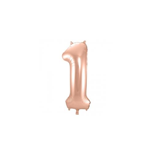XL Folienballon Zahl 1 in rose-gold, 86 cm, 1 Stück, Helium Ballon (unbefüllt) – Luftballon
