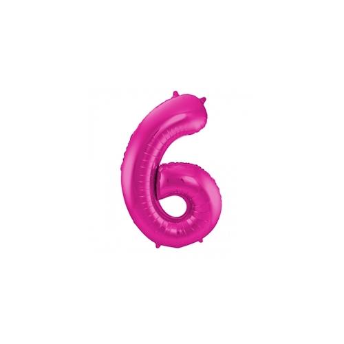 XL Folienballon Zahl 6 in magenta, 86 cm, 1 Stück, Helium Ballon (unbefüllt) – Luftballon