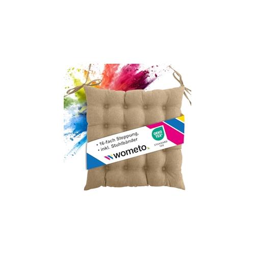 wometo Sitzkissen Stuhlkissen 40x40 OEKO-TEX - beige Sitzauflage Bank Polster Sitzpolster mit Bändern / Schleife, Indoor / Outdoor