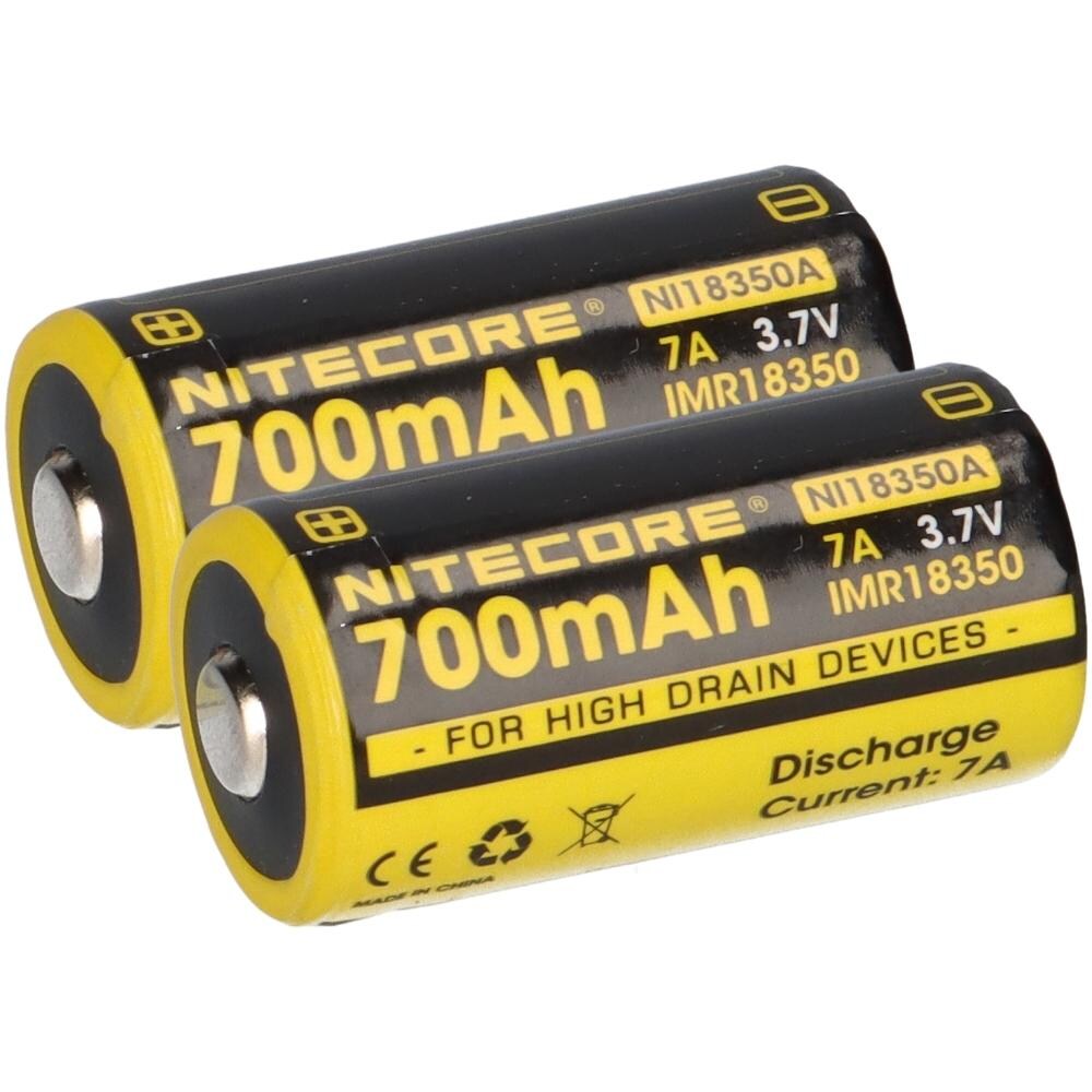 2x Nitecore Li-Ion Akku Typ 18350 IMR (NI18350A) 700mAh für Leuchten Image