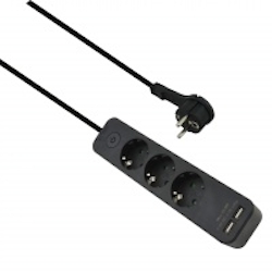 Helos Steckdosenleiste ADVANCED, 3-fach, USB-Charger schwarz, 1,5m, mit Schalter Image