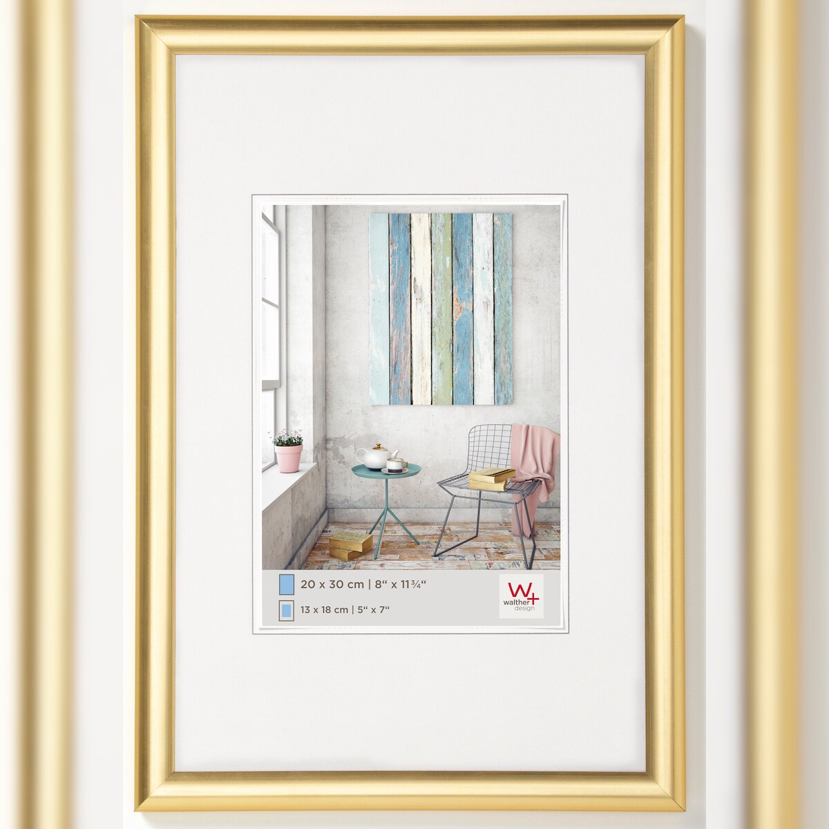 walther + design Trendstyle Kunststoff Bilderrahmen, gold, 15 x 20 cm Image