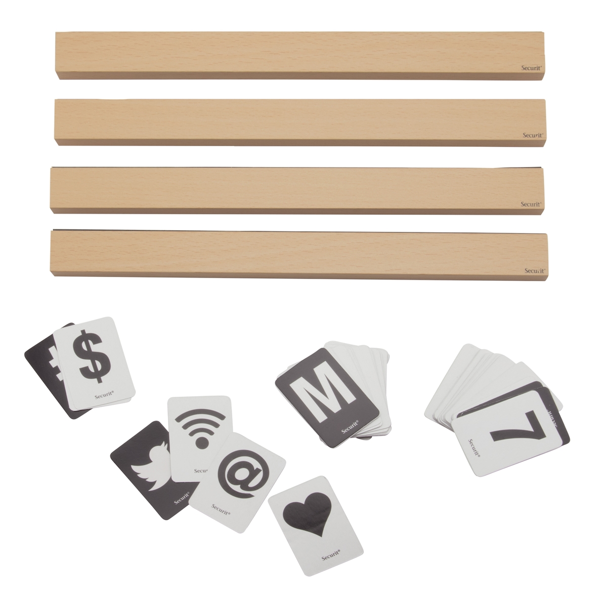 Securit® Set mit 4 Regalen – Lackiertes Teakholz – 169 Karten mit Buchstaben, Zahlen und Symbolen Image