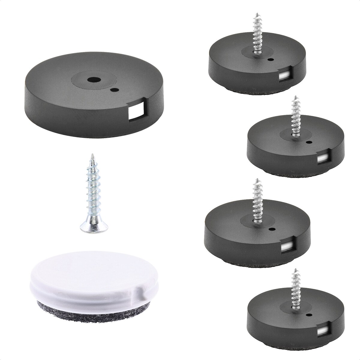 WAGNER QuickClick® Filz-& Plastikgleiter 2in1 DUO - zum Schrauben, 4x Basis&Schraube&Einsatz Ø 20 mm, DE Ware - 15780800 Image