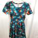 Lularoe Dresses | Lularoe Amelia Dress Size Xxs Teal Diamond Print Pleaded Pockets Skater Dress | Color: Blue/Red | Size: Xxs