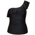 Yonique Womens One Shoulder Tankini Tops Ruffle Swim Tops Strapless Bathing Suit Tops No Bottoms - black - Small