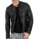 Mens Black Slim Fit Black Leather Jacket | Cafe Racer Motorcycle Jacket Men | Retro Black Genuine Lambskin Leather Jacket Men (Black, XXL)