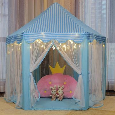55'' x 53'' Girls Large Princess Castle Play Tent with Star Lights - Blue_2pc