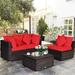 Gymax 4PCS Rattan Patio Conversation Furniture Set Yard Outdoor w/ Red - See Details