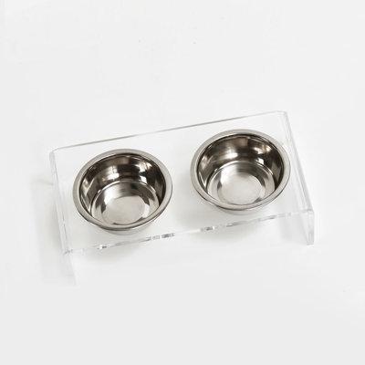 Hiddin Clear Elevated Pet Feeder w/ Silver Bowl Plastic (affordable option)/Metal/Stainless Steel (easy to clean) in Gray | Wayfair CL3-2S-1P