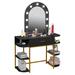 Everly Quinn ?Recommended Product?Large Vanity Table w/ Lighted Mirror & Drawer, W/ 9 Lights & 6 Shelves Wood in Black | Wayfair
