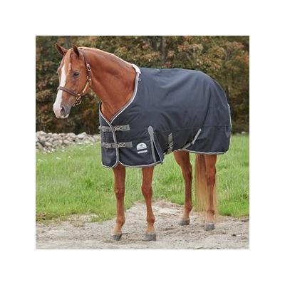 SmartPak Deluxe Stocky Fit Turnout Sheet with Earth Friendly Fabric - 76 - Lite (0g) - Black w/ Grey Trim & White Piping - Smartpak
