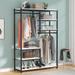 Brown/ Black Industrial Freestanding Clothes Garment Racks closet Organizer with Double Hanging Rod