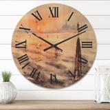 Designart 'Panorama of Venice Laguna At Sunset' Nautical & Coastal Wood Wall Clock