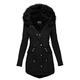 Buetory Women's Hooded Winter Coat Warm Fleeced Lined Parka Long Jackets Overcoat Fashion Casual Faux Fur Trench Coat Black