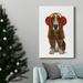 The Holiday Aisle® Christmas Des - Basset Hound & Ear Muffs Premium Gallery Wrapped Canvas - Ready To Hang Canvas in Black/Blue/Green | Wayfair