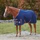 SmartPak Deluxe Stocky Fit Turnout Blanket with Earth Friendly Fabric - 80 - Medium (220g) - Navy w/ Merlot & Silver Trim & Silver Piping - Smartpak
