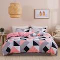 Vgzsyomqib Geometric Printed Duvet Cover Sets Double Size Soft Brushed Microfibre Nordic Geo Bed Quilt Covers Set with Zipper Closure Hotel Quality Check Striped Bedding Set for Kids Adult Grey Pink