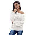 WUQIAO Off Shoulder Oversized Jumper Loose Chunky Knitted Pullover Sweater, Long Lantern Sleeve, Good for Any Body Type,white,S2