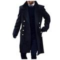 FSFA Men's Woollen Coat Double Breasted Autumn Winter Thick Windbreaker Parka Jacket Overcoat Slim Casual Slim Fit Long Wool Peacoat Duffle Coats, Navy, M