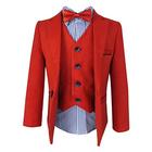 Designer Beau Kid Baby Boys Soft Suede Felt 4 Piece Red and Blue Suit Set with Elbow Patches Age 4-5 Years