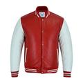 Varsity Jacket - Original Classical Design – TOP Premium Quality Genuine Real FULL LAMBSKIN Leather body Letterman Basketball Bomber American USA Vintage Fashion Sports Style Coat (Large, Red & White)