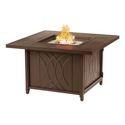 Square 42 in. x 42 in. Aluminum Propane Fire Pit Table with Glass Beads, Two Covers, Lid, 55,000 BTUs