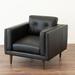 Tolentino Mid-Century Modern Luxury Tufted Full Grain Leather Black Accent Armchair