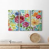 Red Barrel Studio® Modern Garden IV - 3 Piece Wrapped Canvas Painting Set Canvas in Black/Blue/Green | 48 H x 96 W x 1 D in | Wayfair