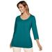 Plus Size Women's Stretch Cotton Scoop Neck Tee by Jessica London in Tropical Teal (Size 12) 3/4 Sleeve Shirt