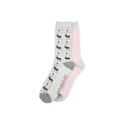 Plus Size Women's 2 Pack Super Soft Midweight Cushioned Thermal Socks by GaaHuu in Natural Moose Fairisle (Size ONE)