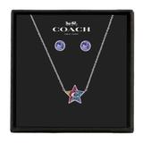 Coach Jewelry | Coach Rainbow Star Crystal Necklace And Stud Earrings Set | Color: Red/Silver/Tan | Size: Os
