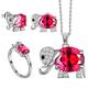 Lab Ruby July Birthstone Elephant Necklace Jewelry Set Animal Elephant Adjustable Ring 925 Silver Mother Daughter Necklace Jewelry Set for Women Girls Granmda Christmas Day Jewelry Gift FS0195R