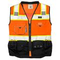 Vero1992 (C) Vest Mens Class 2 Black Series Safety Vest With Zipper and Utility Pockets Premium Black Series Surveyors Vest (XX-Large, Orange/Black)