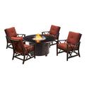 Wildon Home® Larra Aluminum 44-In Round Antique Copper Fire Outdoor Table Set w/ Four Deep Seating Rocking Chairs, Fire Beads, Lid | Wayfair