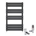 Warmehaus Minimalist Heated Towel Rail Radiator Ladder Flat Panel Black 1000 x 600mm Central Heating Radiators for Bathroom Kitchen - with Angled TRV Thermostatic Radiator Valve Set