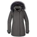 CHIN·MOON Women's Cotton Padded Coat Warm Outdoor Windproof Jacket Faux Fur Hood Coats Ladies Winter Parka Coat Grey L