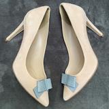 J. Crew Shoes | J. Crew Collection Contessa Snakeskin Bow Suede Pumps In Blush Stone | Color: Cream/Pink | Size: 8.5