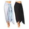 2 Pieces Women Beach Sarong Pareo Swimsuit Cover Ups Chiffon Long Sarong Wrap Pareo with Tassel for Women Girls (Color Set 2) Black, Grey