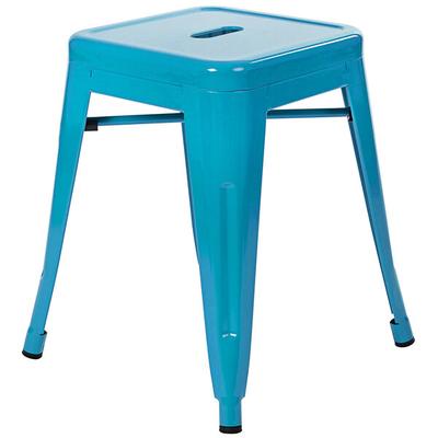 Flash Furniture ET-BT3503-18-TL-GG 18" Teal Stackable Metal Indoor / Outdoor Backless Standard Height Stool with Square Drain Seat - 4/Pack